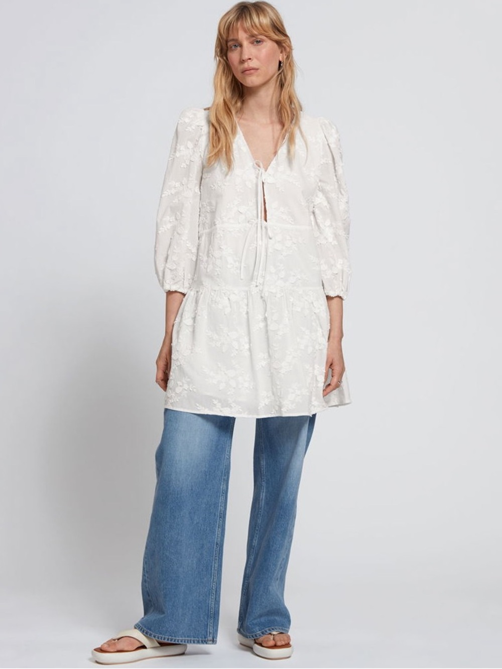 & Other Stories Paris Atelier White Embroidered Tie Front Mini Floral Appliqué 4 - Picture 12 of 16